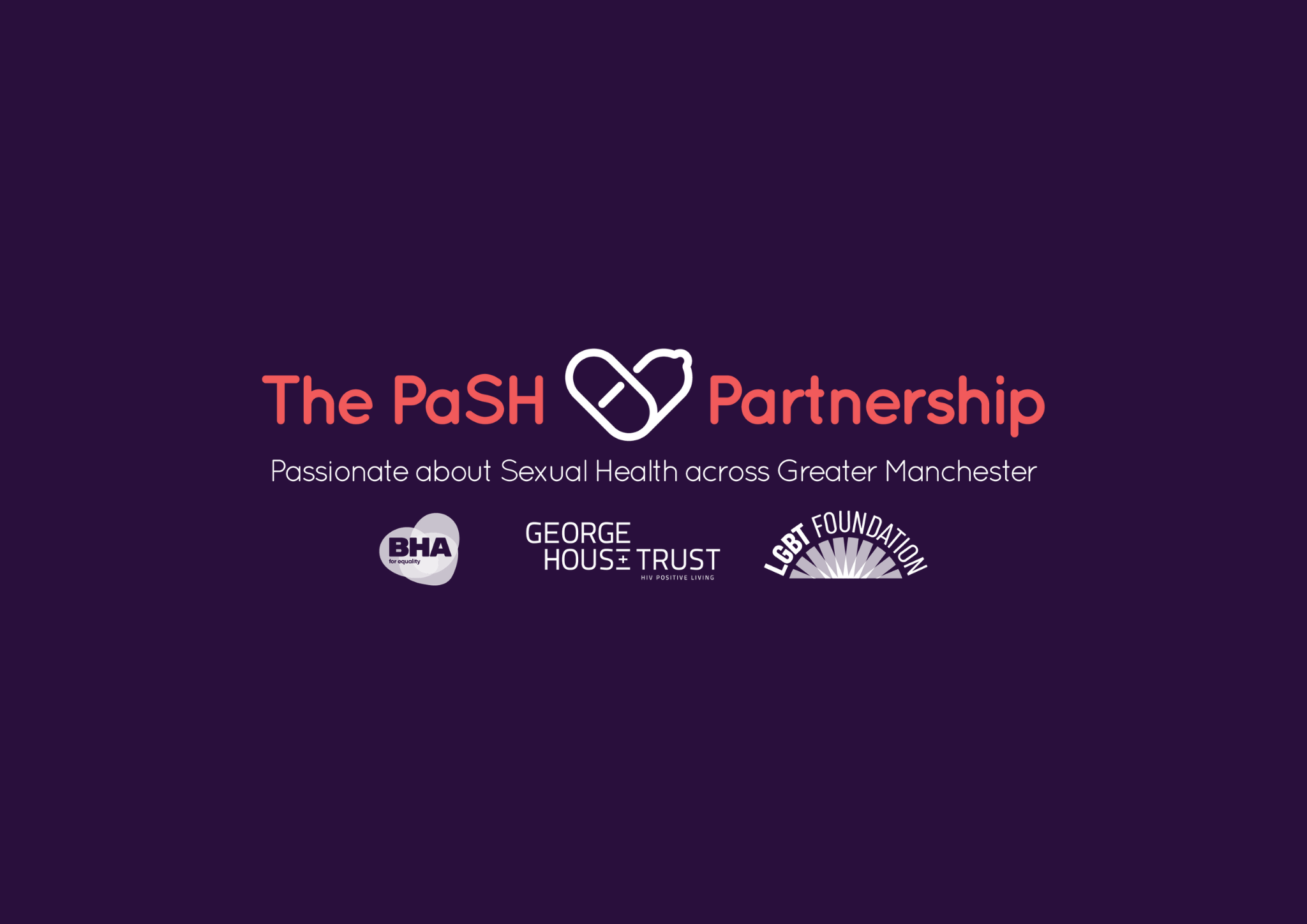 PaSH partnership logo, with individual organisations logos underneath (BHA, George House Trust and LGBT Foundation)