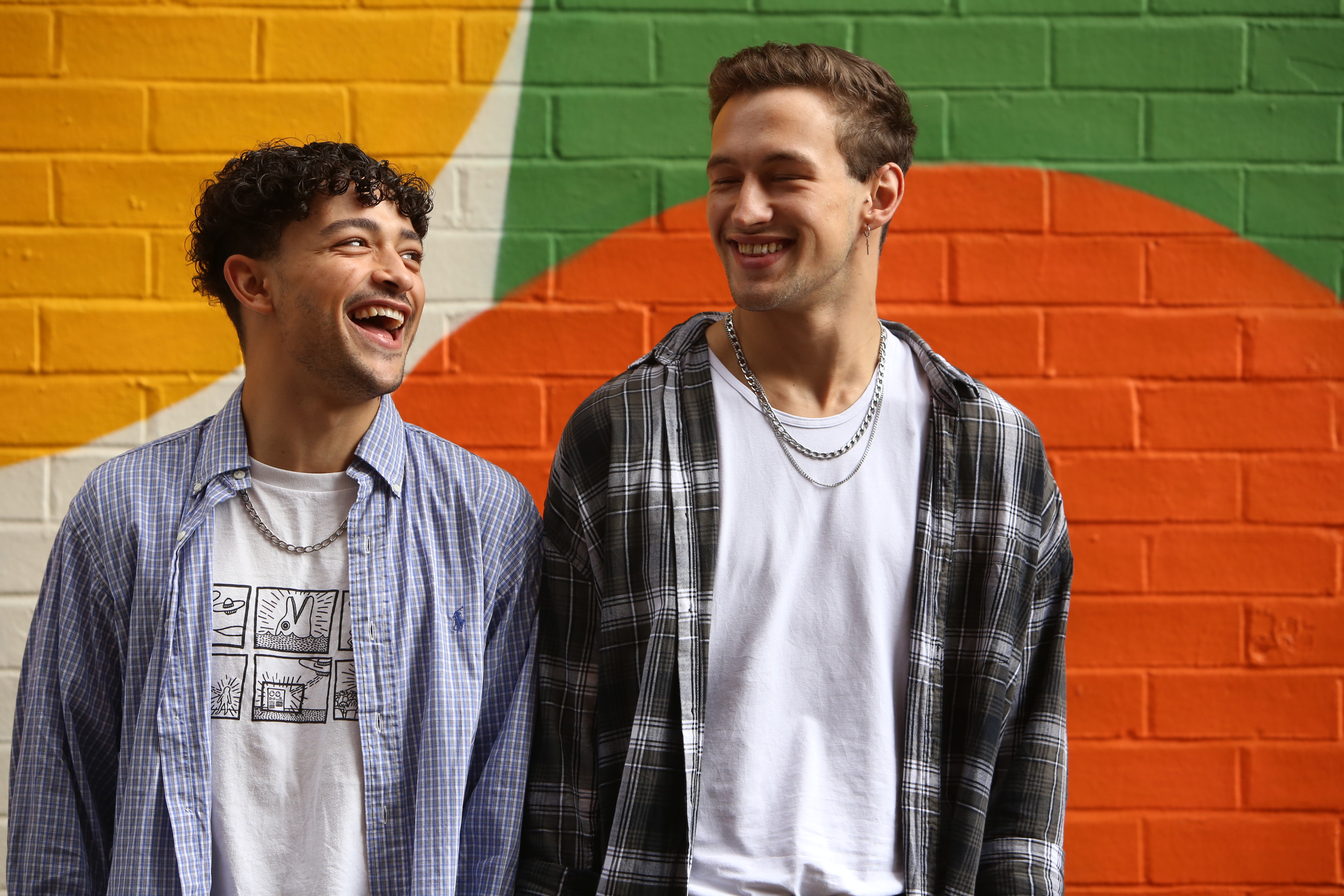 two men laughing